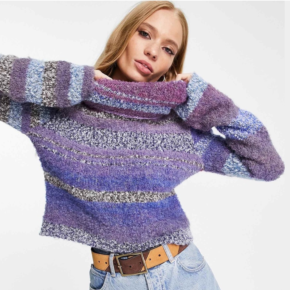 Free People My Girl Turtleneck Sweater Purple Womens Sz Small Wool Knit Boho NEW